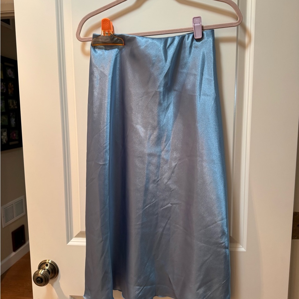 Light Blue Satin Midi Skirt